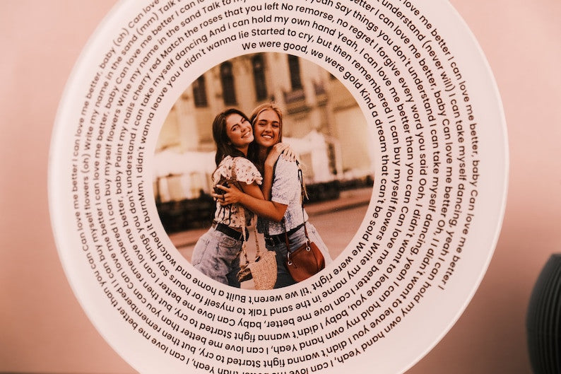 Favourite Song Lyrics Acrylic Photo Personalized Plaque, Valentines Day Gift, Music Photo Frame, Lyrics Circle, Our Song Gift, Bedroom Decor