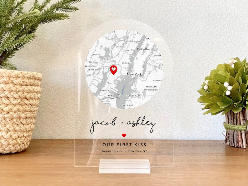 Custom Map Acrylic Plaque Valentine Day Gift Where We Met, Anniversary Gift Ideas, Our First Date Map