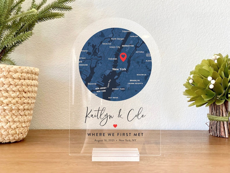 Custom Dark Map Acrylic Plaque Valentine Day Gift Where We Met, Anniversary Gift Ideas, Our First Date Map