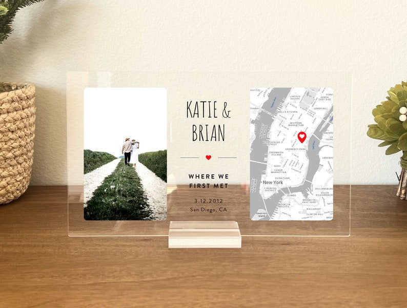 Valentine Day Gift For Her/ Him, Custom Map Acrylic Plaque, Anniversary Gift Ideas, Our First Date Map