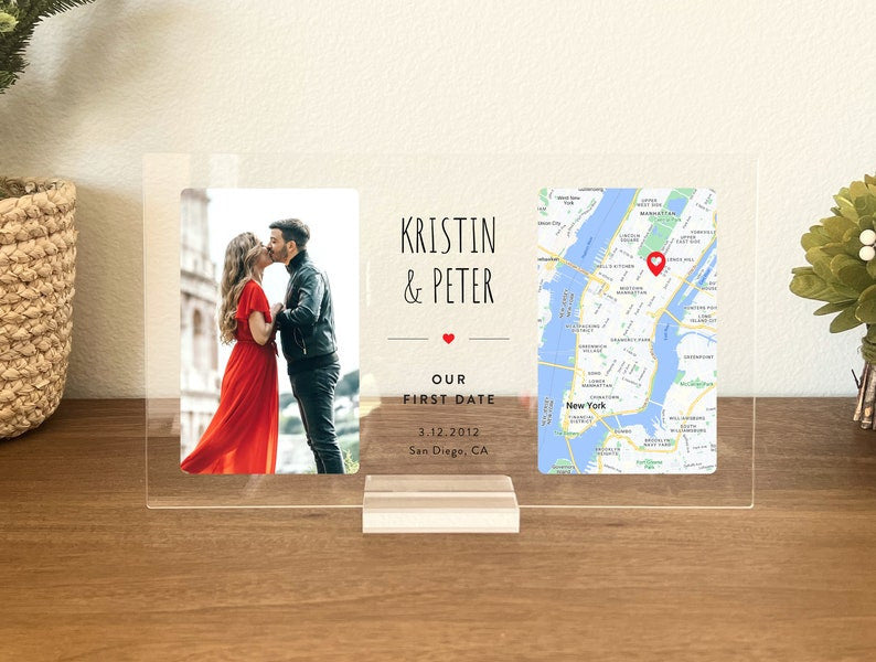 Valentine Day Gift For Her/ Him, Custom Map Acrylic Plaque, Anniversary Gift Ideas, Our First Date Map