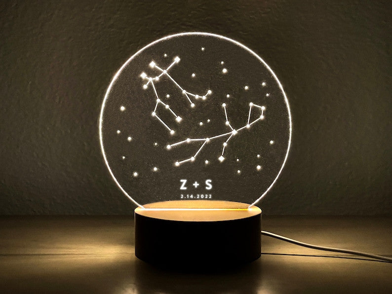 Personalized Zodiac LED Light, Valentine's Day Gift For Her / Him, Anniversary Gift Ideas