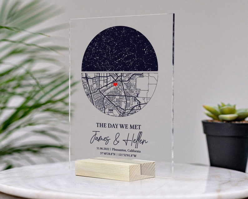Custom Night Sky Map Acrylic Plaque, Where It All Began, Couple Our First Date Plaque, Anniverary Valentine Gifts For Him Her, Star Map Plaque