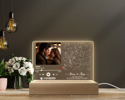 Personalized Light Night Song Plaque, Couple Photo Gifts, Valentine' Day Gifts For Him Her, Custom Constellation Star Map, Music Plaque Gift