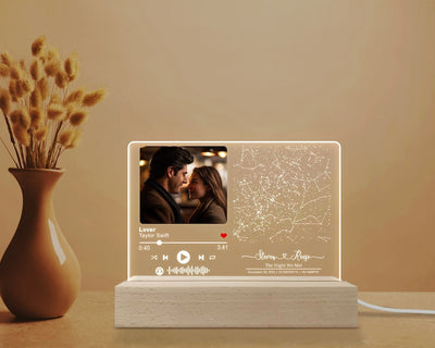 Personalized Light Night Song Plaque, Couple Photo Gifts, Valentine' Day Gifts For Him Her, Custom Constellation Star Map, Music Plaque Gift