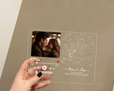 Personalized Light Night Song Plaque, Couple Photo Gifts, Valentine' Day Gifts For Him Her, Custom Constellation Star Map, Music Plaque Gift