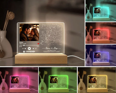 Personalized Light Night Song Plaque, Couple Photo Gifts, Valentine' Day Gifts For Him Her, Custom Constellation Star Map, Music Plaque Gift