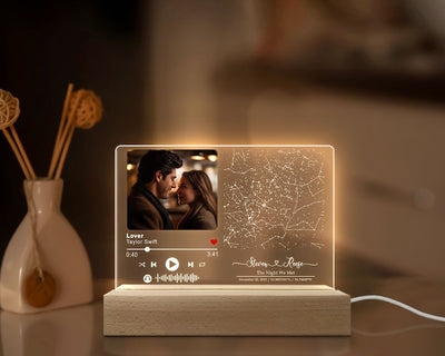 Personalized Light Night Song Plaque, Couple Photo Gifts, Valentine' Day Gifts For Him Her, Custom Constellation Star Map, Music Plaque Gift
