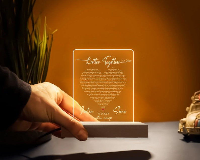 Custom Song Lyric Led Plauqe, Couple Song Plaque, Anniversary Gift For Husband, Couple Gift Fors Him and Her, Valentine's Day Gift