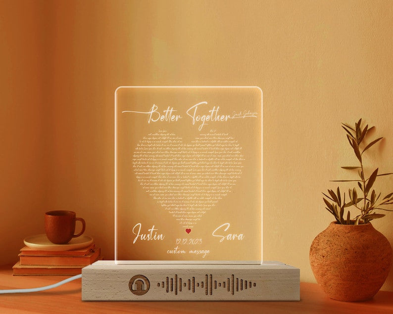 Custom Song Lyric Led Plauqe, Couple Song Plaque, Anniversary Gift For Husband, Couple Gift Fors Him and Her, Valentine's Day Gift