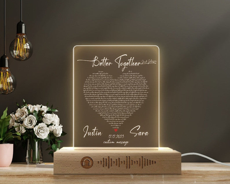Custom Song Lyric Led Plauqe, Couple Song Plaque, Anniversary Gift For Husband, Couple Gift Fors Him and Her, Valentine's Day Gift