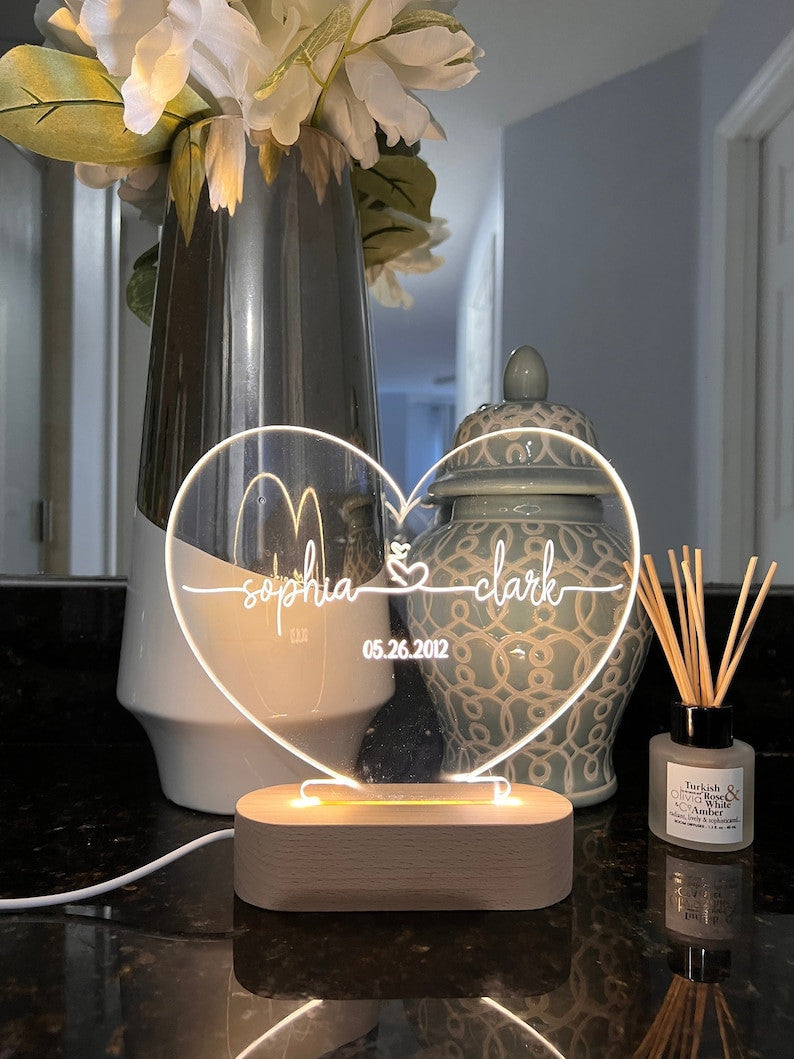 Custom Night Light as Valentines Day Gift - Anniversary gift - Romantic gift for couple - Gift for Him - Names And Date - Engagement Gift