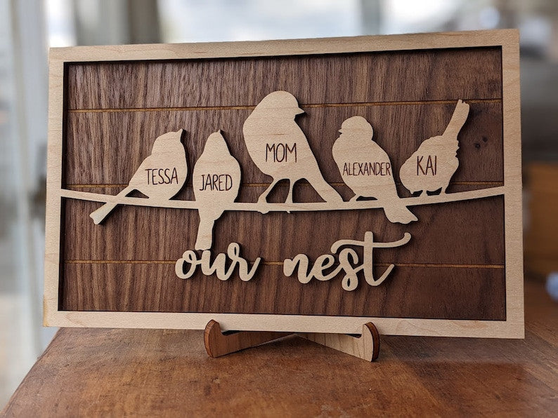Birds Family Tree Wood Frame - Fully Customized, Mother's Day, Grandma Gift