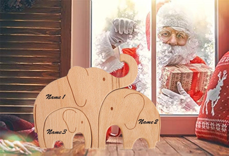Wooden Elephant Family Puzzle-Personalized gift for Kids-Home Gifts-Gifts for Kids-Wedding Anniversary-Home Decor-Puzzle for Kids-Pearl