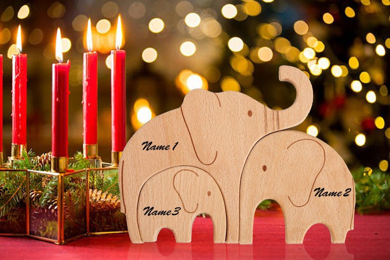 Wooden Elephant Family Puzzle-Personalized gift for Kids-Home Gifts-Gifts for Kids-Wedding Anniversary-Home Decor-Puzzle for Kids-Pearl
