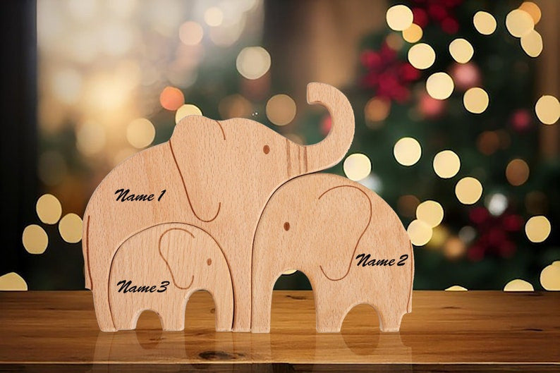 Wooden Elephant Family Puzzle-Personalized gift for Kids-Home Gifts-Gifts for Kids-Wedding Anniversary-Home Decor-Puzzle for Kids-Pearl