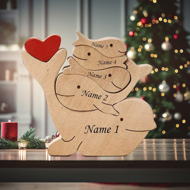 Wooden Dolphin Family Puzzle, Animal Figurines, Family Home Decor, Dolphin Family Keepsake Gift for Parents-Animal Family, Mother's Day Gift