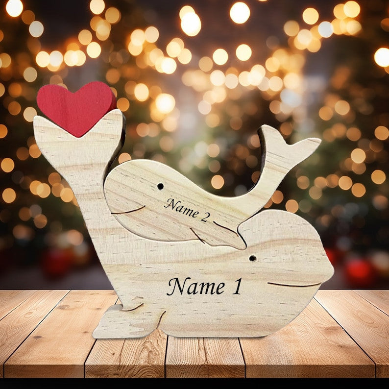 Wooden Dolphin Family Puzzle, Animal Figurines, Family Home Decor, Dolphin Family Keepsake Gift for Parents-Animal Family, Mother's Day Gift