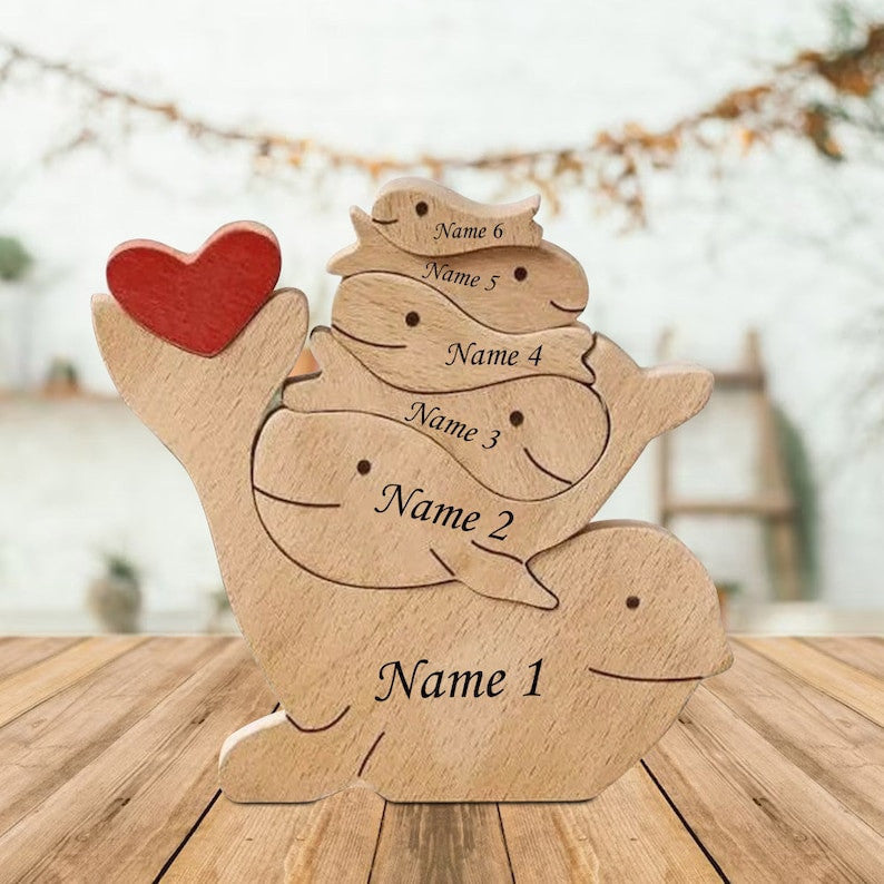 Wooden Dolphin Family Puzzle, Animal Figurines, Family Home Decor, Dolphin Family Keepsake Gift for Parents-Animal Family, Mother's Day Gift