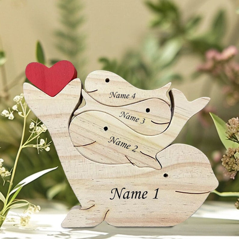 Wooden Dolphin Family Puzzle, Animal Figurines, Family Home Decor, Dolphin Family Keepsake Gift for Parents-Animal Family, Mother's Day Gift