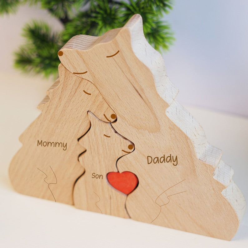 Wooden Wolf Family Puzzle 3 Person Animal Figurines Family Home Decor Family Keepsake Gift for Parents Animal Family Father's Day Gift Mom