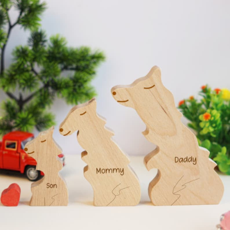 Wooden Wolf Family Puzzle 3 Person Animal Figurines Family Home Decor Family Keepsake Gift for Parents Animal Family Father's Day Gift Mom