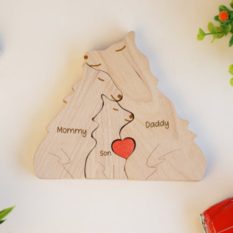 Wooden Wolf Family Puzzle 3 Person Animal Figurines Family Home Decor Family Keepsake Gift for Parents Animal Family Father's Day Gift Mom