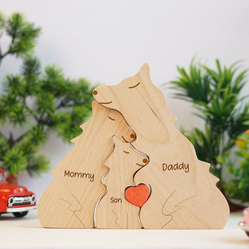 Wooden Wolf Family Puzzle 3 Person Animal Figurines Family Home Decor Family Keepsake Gift for Parents Animal Family Father's Day Gift Mom