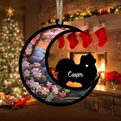 Chihuahua Suncatcher Ornament Custom Name Moon Memorial Wooden Gift