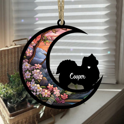 Chihuahua Suncatcher Ornament Custom Name Moon Memorial Wooden Gift