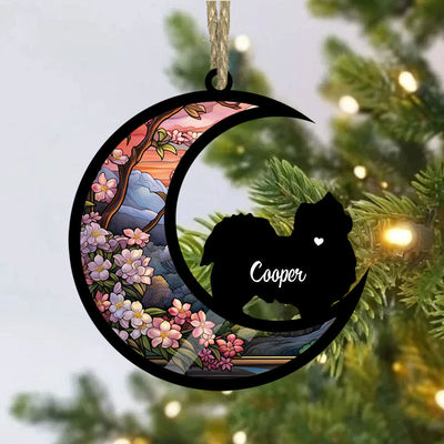 Chihuahua Suncatcher Ornament Custom Name Moon Memorial Wooden Gift
