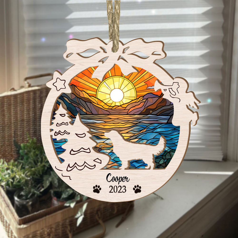 Golden Retriever Suncatcher Ornament - Circle Memorial Christmas Ornaments, Perfect Gift For Dog Lovers, Beautifully Handcrafted Glass Decoration, Ideal For Sunset Themed Decor