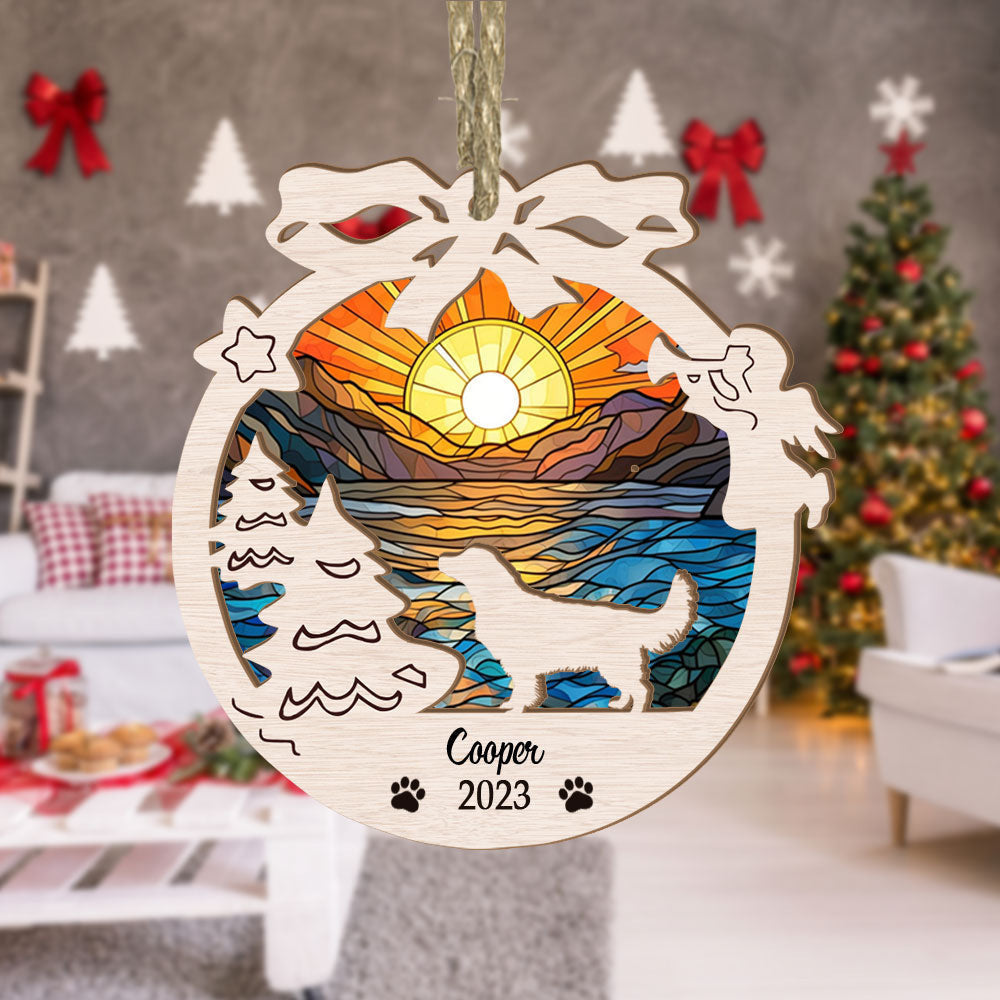 Golden Retriever Suncatcher Ornament - Circle Memorial Christmas Ornaments, Perfect Gift For Dog Lovers, Beautifully Handcrafted Glass Decoration, Ideal For Sunset Themed Decor