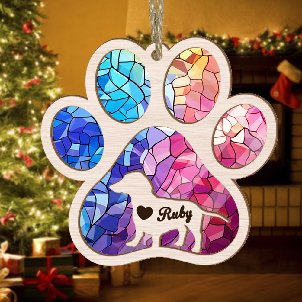 Custom Dachshund Paw Rainbow Suncatcher Ornament - Personalized Dogs Name Christmas Gift For Dog Lover