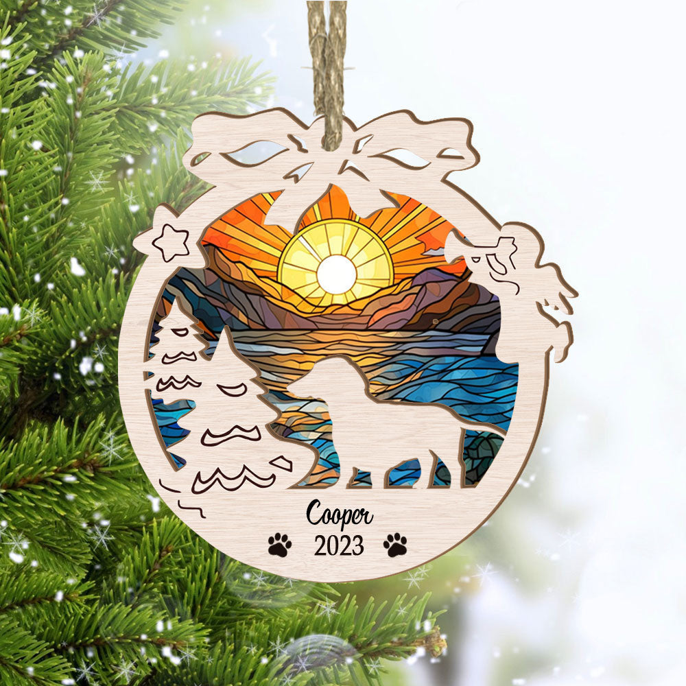 Dachshund Suncatcher Ornament - Circle Memorial Christmas Ornament For Sunset Background. Suitable For Dachshund Lovers And As A Memorial Gift. Perfect For Christmas And Special Occasions.