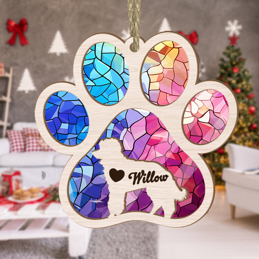 Custom Poodle Paw Rainbow Suncatcher Ornament - Dogs Name Christmas Ornament, Gift For Dog Lovers - Suitable For Any Occasion