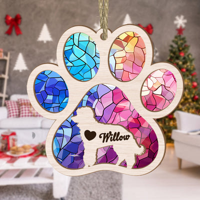 Custom Poodle Paw Rainbow Suncatcher Ornament - Dogs Name Christmas Ornament, Gift For Dog Lovers - Suitable For Any Occasion