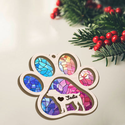 Custom Rottweiler Paw Rainbow Suncatcher Christmas Ornament - Personalized Dog Name Gift For Dog Lovers