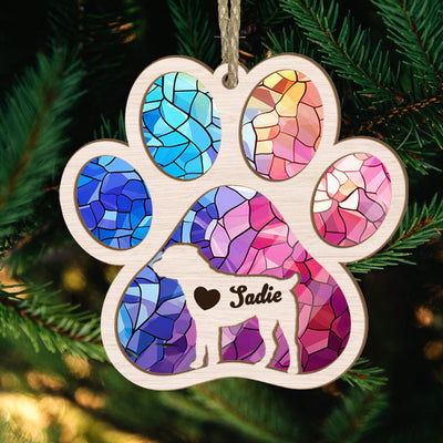 Custom Rottweiler Paw Rainbow Suncatcher Christmas Ornament - Personalized Dog Name Gift For Dog Lovers