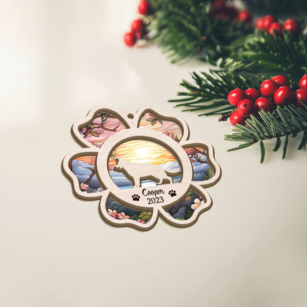 German Shepherd Flower Suncatcher Ornament � Dog Memorial Sunset Background � Ideal Christmas Gift For Dog Lovers � Unique Decoration For Holidays And Special Occasions