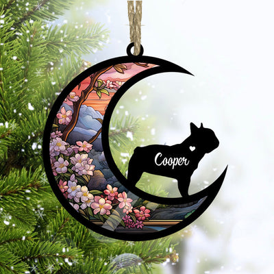French Bulldog Custom Name Wooden Ornament Gift For Dog Lover - Moon Memorial. Perfect For French Bulldog Lovers And A Meaningful Way To Remember Your Beloved Pet. Ideal For Any Occasion.
