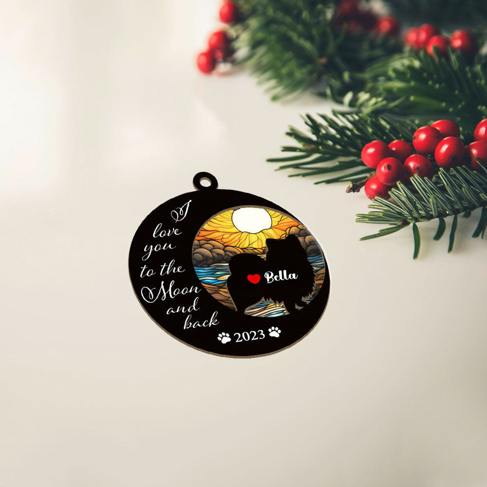 Pomeranian Suncatcher Ornament - Love You To The Moon And Back - Pomeranian Loss - Memorial Dog Ornament
