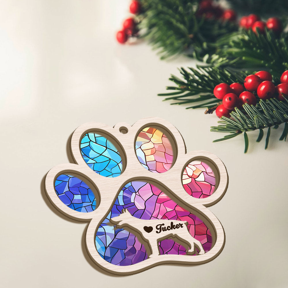 Doberman Pinscher Paw Rainbow Suncatcher Ornament - Custom Dogs Name Christmas Gift For Dog Lover