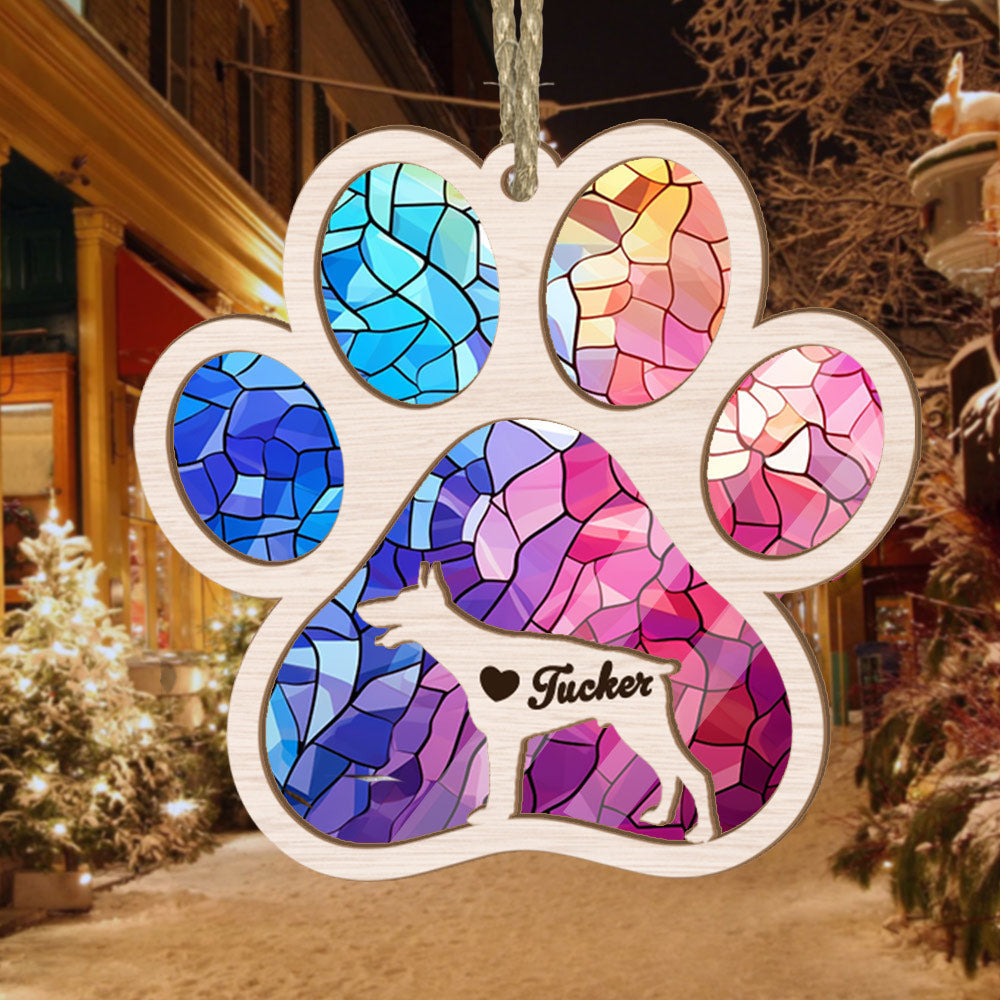 Doberman Pinscher Paw Rainbow Suncatcher Ornament - Custom Dogs Name Christmas Gift For Dog Lover