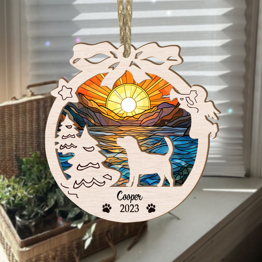 Beagle Suncatcher Ornament - Circle Memorial Christmas Ornament - Sunset Background Ornament