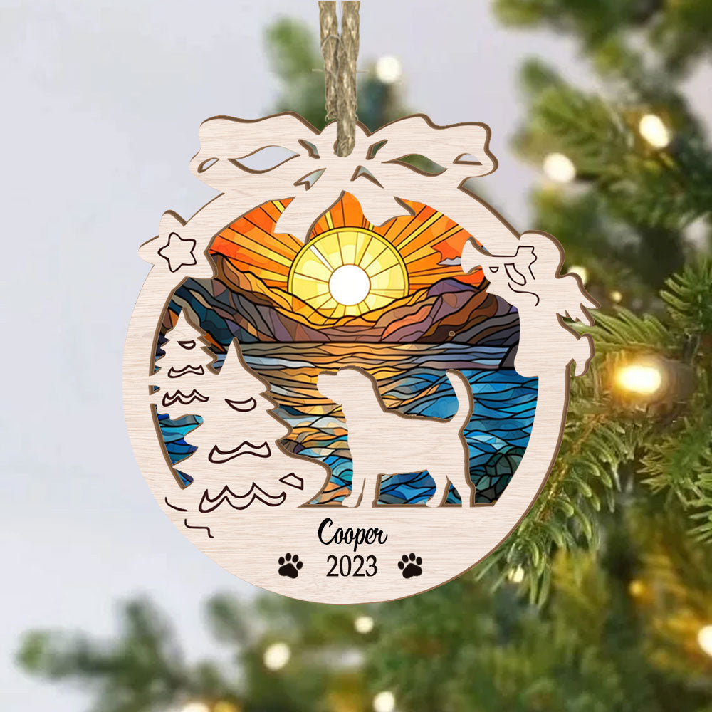 Beagle Suncatcher Ornament - Circle Memorial Christmas Ornament - Sunset Background Ornament