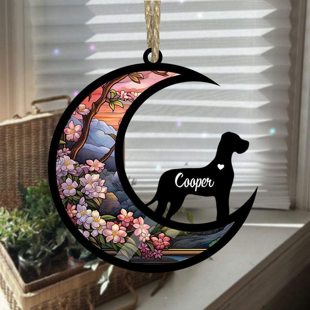 Great Dane Ornament Custom Name - Moon Memorial Wooden Ornament Gift For Dog Lover