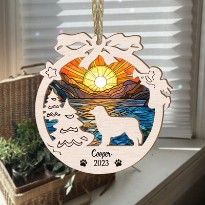 Australia Shepherd Suncatcher Circle Ornament - Perfect Gift For Dog Lovers - Memorial Christmas Ornament - Sunset Background Design