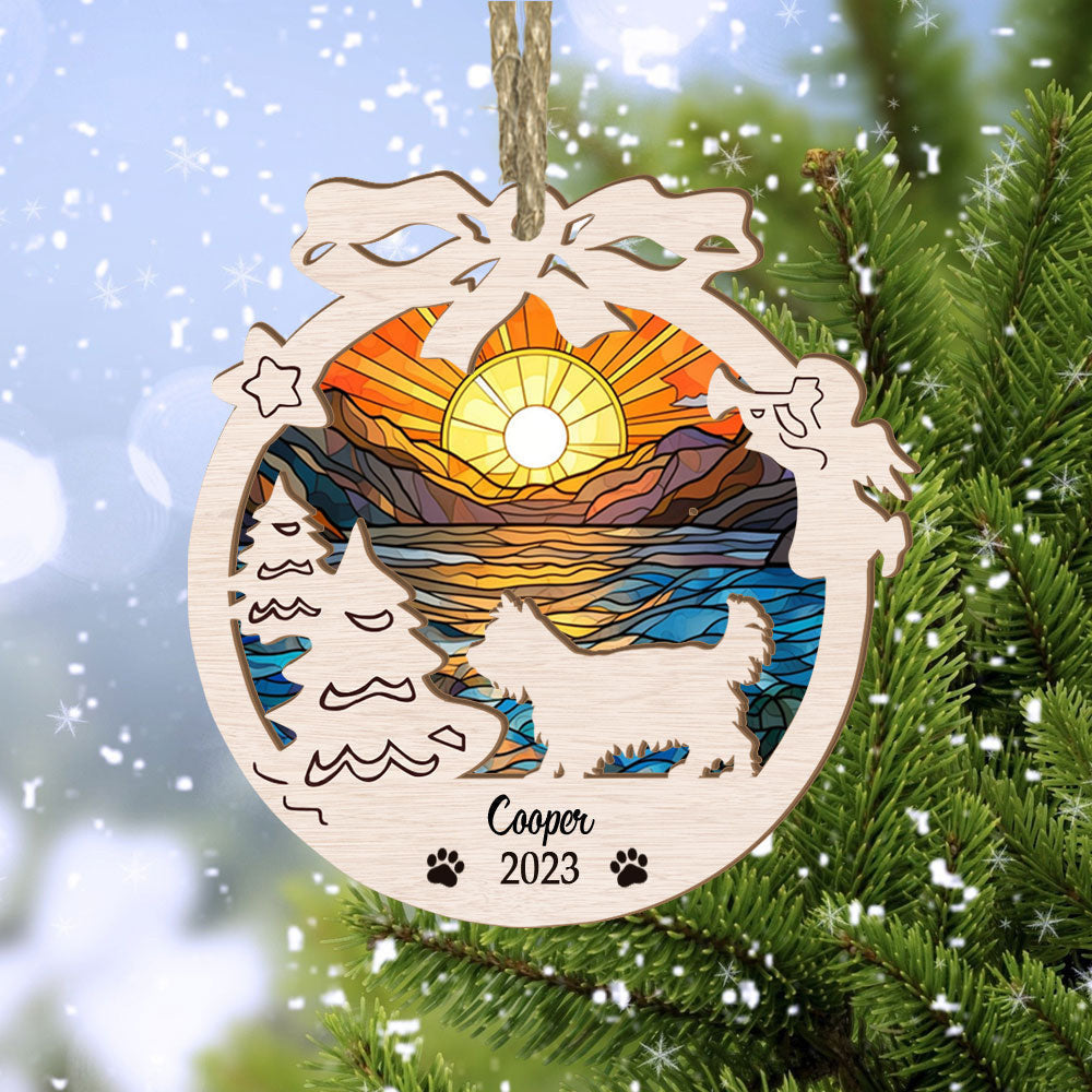 Yorkshire Terrier Suncatcher Circle Ornament: Memorial, Christmas, Sunset Background