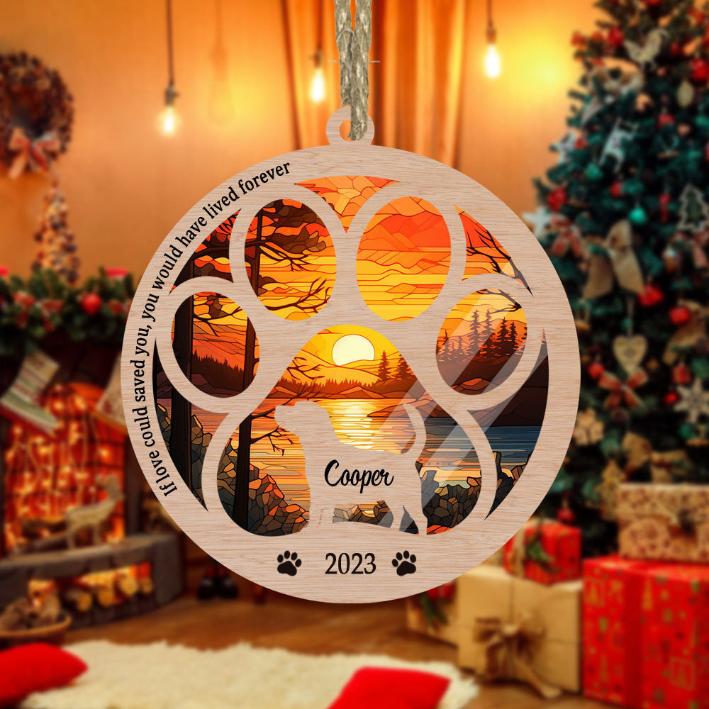 Beagle Dog Paw Memorial Christmas Suncatcher Ornament For Customization